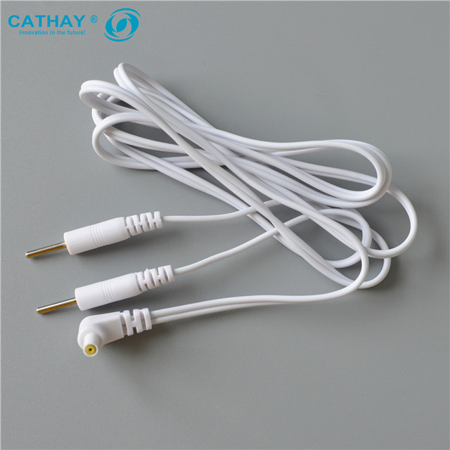 White Replacement TENS Lead Wires 2.35 mm Shielded Plug To Two 2.0 mm Pin Connectors