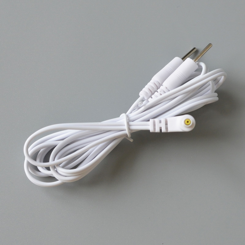 White Replacement TENS Lead Wires 2.35 mm Shielded Plug To Two 2.0 mm Pin Connectors 